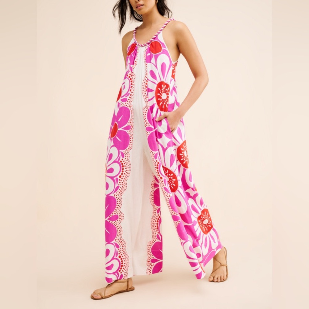 FARM Rio Pink & Red Floral Wide-Leg Jumpsuit - Picture 5 of 10